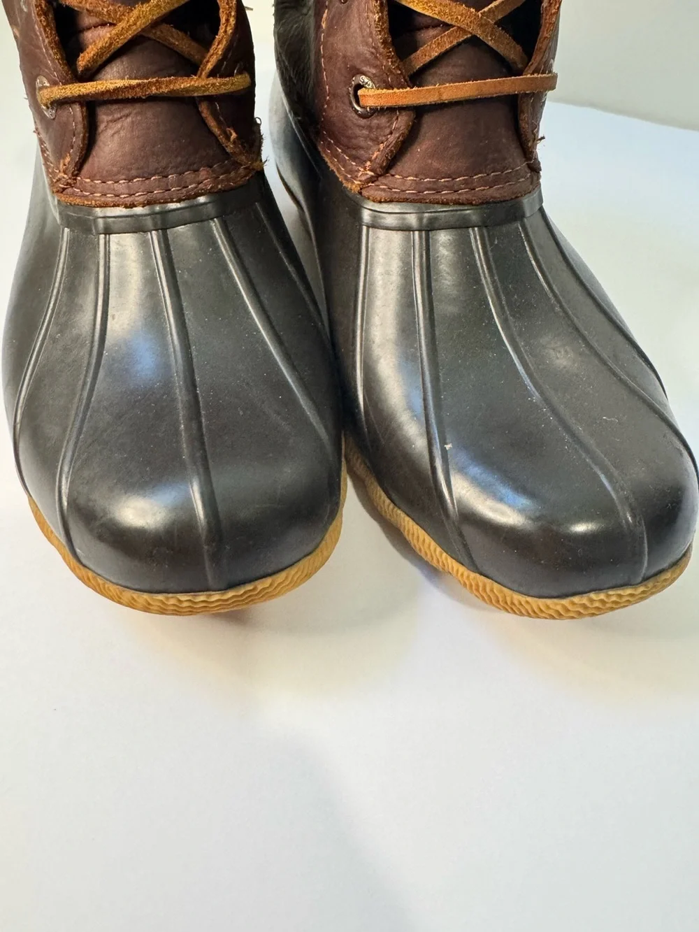 Sperry Saltwater Duck Boots Women’s 6 Brown Leather Waterproof Rain Boots